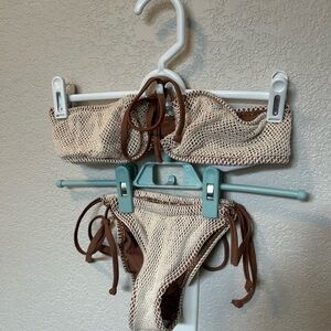 Beige and Brown Bikini Set
